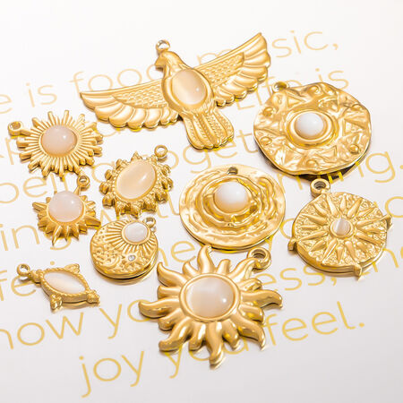 1 Piece Gorgeous Series Classic Sun Nature Stone Stainless Steel Waterproof Gold Color Women's Pendants 2