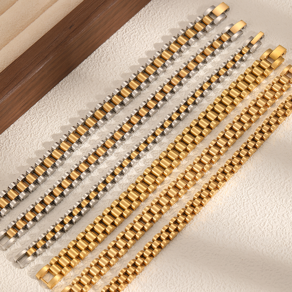 1 Piece Minimalist Series Chain Watchband Stainless Steel Waterproof Gold Color Unisex Chain Bracelets