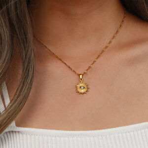 Collana con ciondolo da donna color oro impermeabile in acciaio inossidabile con occhio retrò, serie lussuosa, 1 pezzo h5 Immagine7