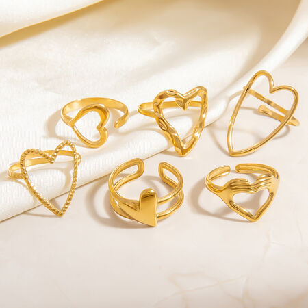 1 Piece Romantic Series Edgy Heart Shape Sentimental Stainless Steel Waterproof Gold Color Women's Adjustable Rings
