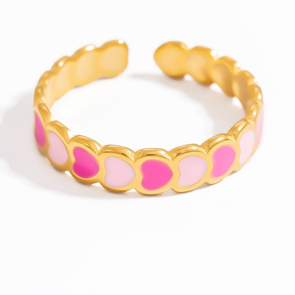 1 pezzo serie romantica cuore vacanza acciaio inossidabile colore oro anelli regolabili da donna h5 Immagine11