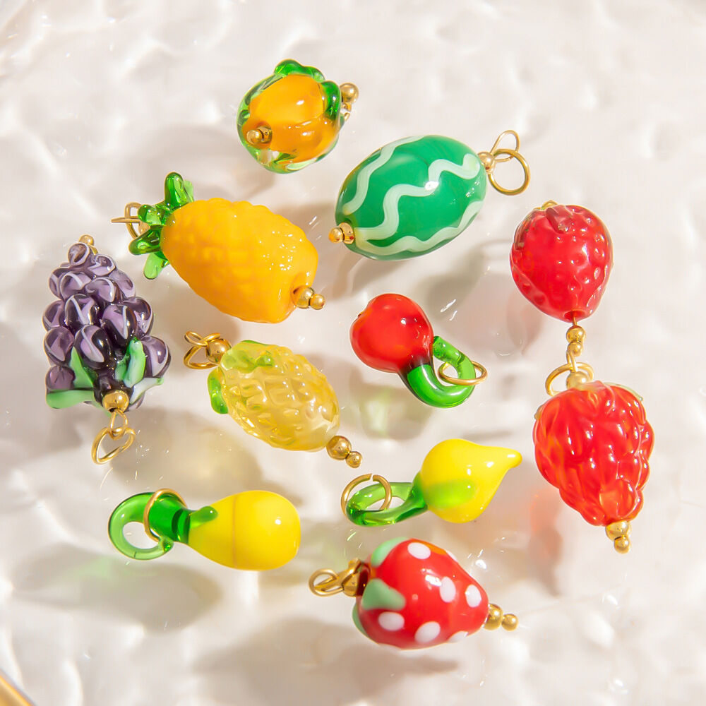 1 Piece Chromatic Series Natural Fruit Coloured Glaze Stainless Steel Waterproof Gold Color Women's Pendants Picture4