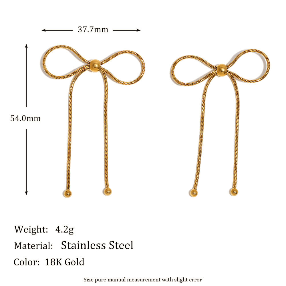1 Pair Romantic Series Sweet Bow Knot Stainless Steel Waterproof   Gold Color  Women's Drop Earrings Picture8