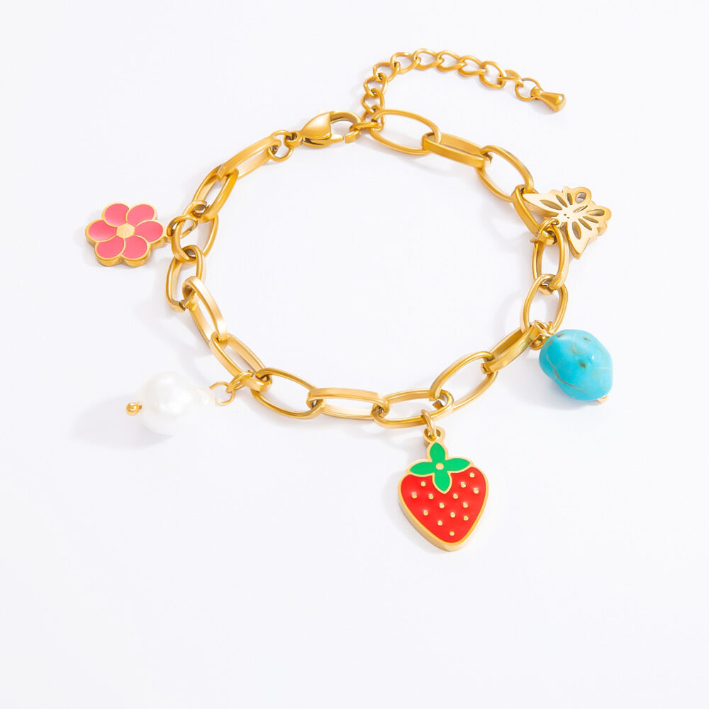 Braccialetti con ciondoli da donna in acciaio inossidabile color oro, impermeabili, con smalto cromatico, serie romantica, 1 pezzo, con olio di fiori vivaci h5 Immagine7