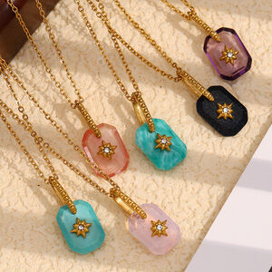 1 Piece Luxurious Series Retro Quadrilateral Stainless Steel Waterproof Gold Color Women's Pendant Necklaces h5 Picture5