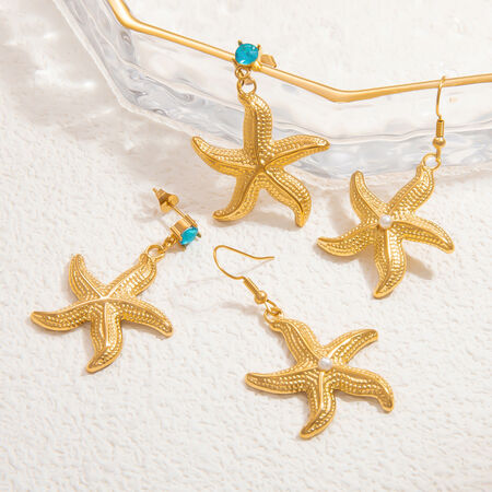 1 Pair Romantic Series Vacation Starfish Exaggerated Stainless Steel Waterproof Gold Color Women's Drop Earrings