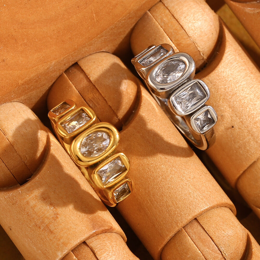 Elegant Stainless Steel Waterproof Gold Color Women's Gemstone Rings Picture3