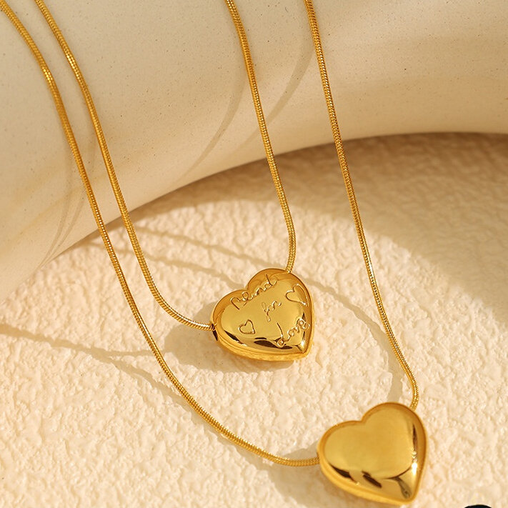 1 Piece Romantic Series Trendy Heart Shape Letter Stainless Steel Waterproof Gold Color Women's Pendant Necklaces h5 Picture3