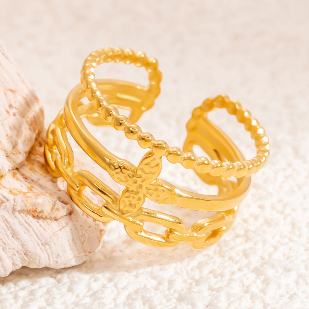 Anelli da donna regolabili in acciaio inossidabile color oro, impermeabili, minimalisti, da giorno, serie classica, 1 pezzo Immagine9