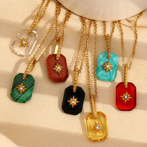1 Piece Luxurious Series Retro Quadrilateral Stainless Steel Waterproof Gold Color Women's Pendant Necklaces h5 Picture4