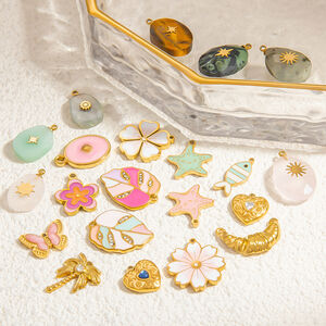 1 Piece Chromatic Series Modern Flower Oil- Glazing Stainless Steel Waterproof Gold Color Women's Pendants h5 Picture3