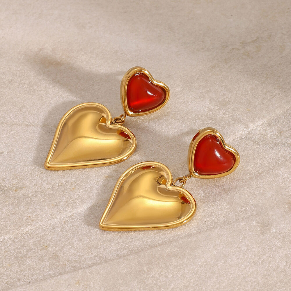 1 pair classic series sweet heart stainless steel gold plated artificial gemstone women drop earrings h5Picture5