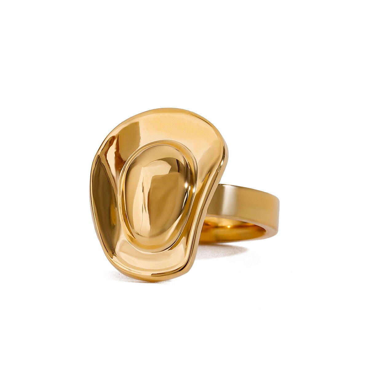 1 par de anillos individuales para mujer de acero inoxidable chapados en oro de 18 quilates de línea elegante y serie simple Imagen7