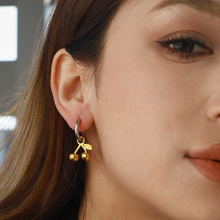 1 Pair Romantic Series Elegant Cherry Shape Stainless Steel Waterproof Gold and Silver Color Women's Drop Earrings 2