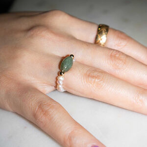 1 Piece Classic Series Elegant Beaded Stainless Steel Waterproof Gold Color Natural Green Stone Women's Single Rings h5 Picture4