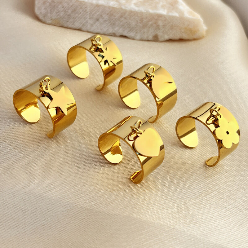 1 Piece Designable Series Chic Flower Dangle Stainless Steel Waterproof Gold Color Women's Adjustable Rings 2