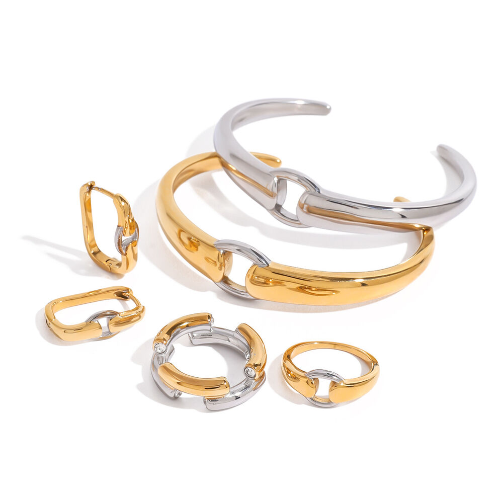 1 Pair Fashionable Series High-end Annular Stainless Steel Waterproof Gold and Silver Color Women's Hoop Earrings h5Picture10