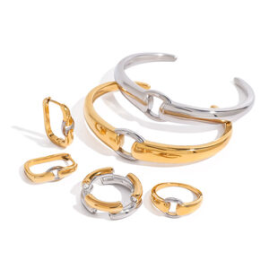 1 Pair Fashionable Series High-end Annular Stainless Steel Waterproof Gold and Silver Color Women's Hoop Earrings h5 Picture10