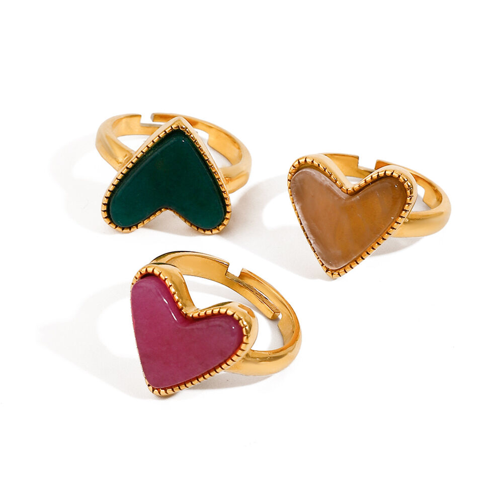 Anelli regolabili da donna in acciaio inossidabile color oro, impermeabili, a forma di cuore, serie policroma, 1 pezzo h5Immagine12