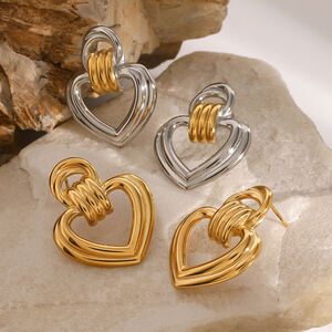 1 pair simple series sweet heart stainless steel gold plated women stud earrings h5 Picture3