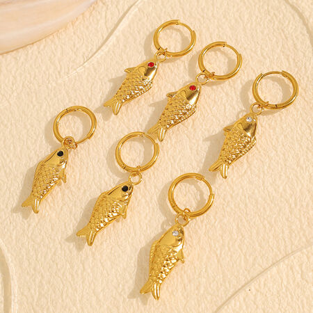 1 pair classic series daily fish titanium steel gold color plated rhinestone women's drop earrings 2