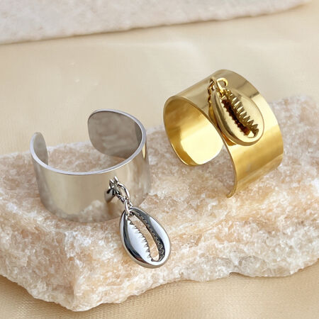 1 piece beach series casual conch dangle stainless steel gold color women's adjustable rings