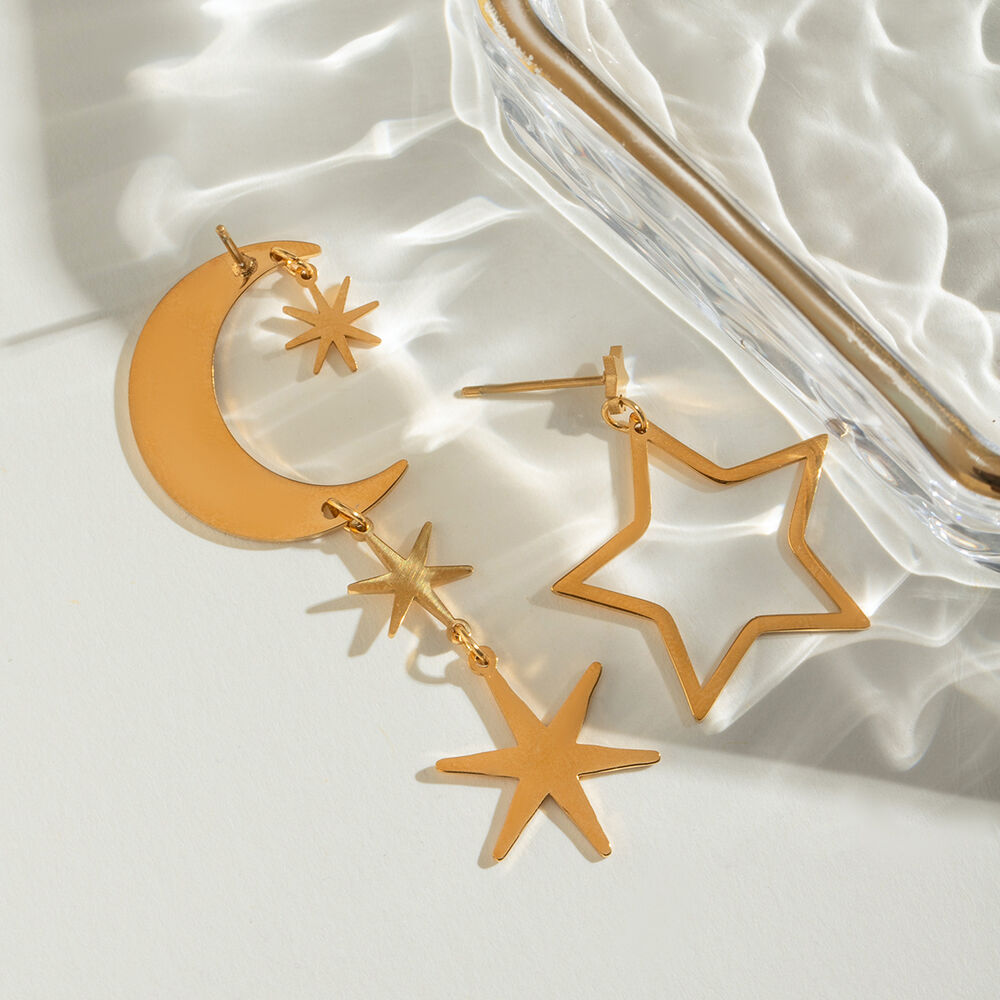 1 Paar Simple Series Casual Star Edelstahl 18 Karat vergoldete Damen-Tropfenohrringe h5Bild3
