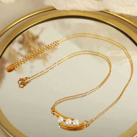 1 pezzo semplice serie retrò perline acciaio inossidabile placcato oro 18k perle artificiali collane con ciondolo da donna 2