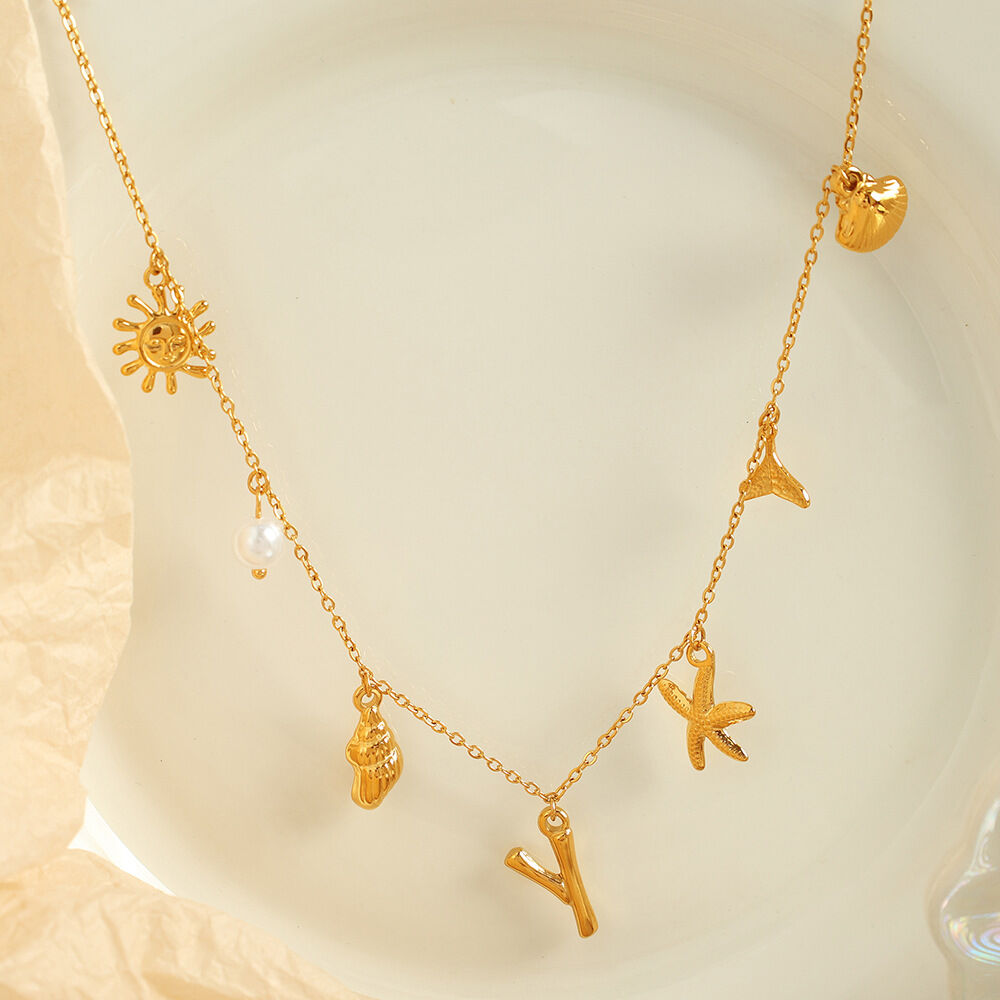 collier avec pendentif en acier inoxydable plaqué or pour femme, série ethnique, lettre de vacances h5Image4