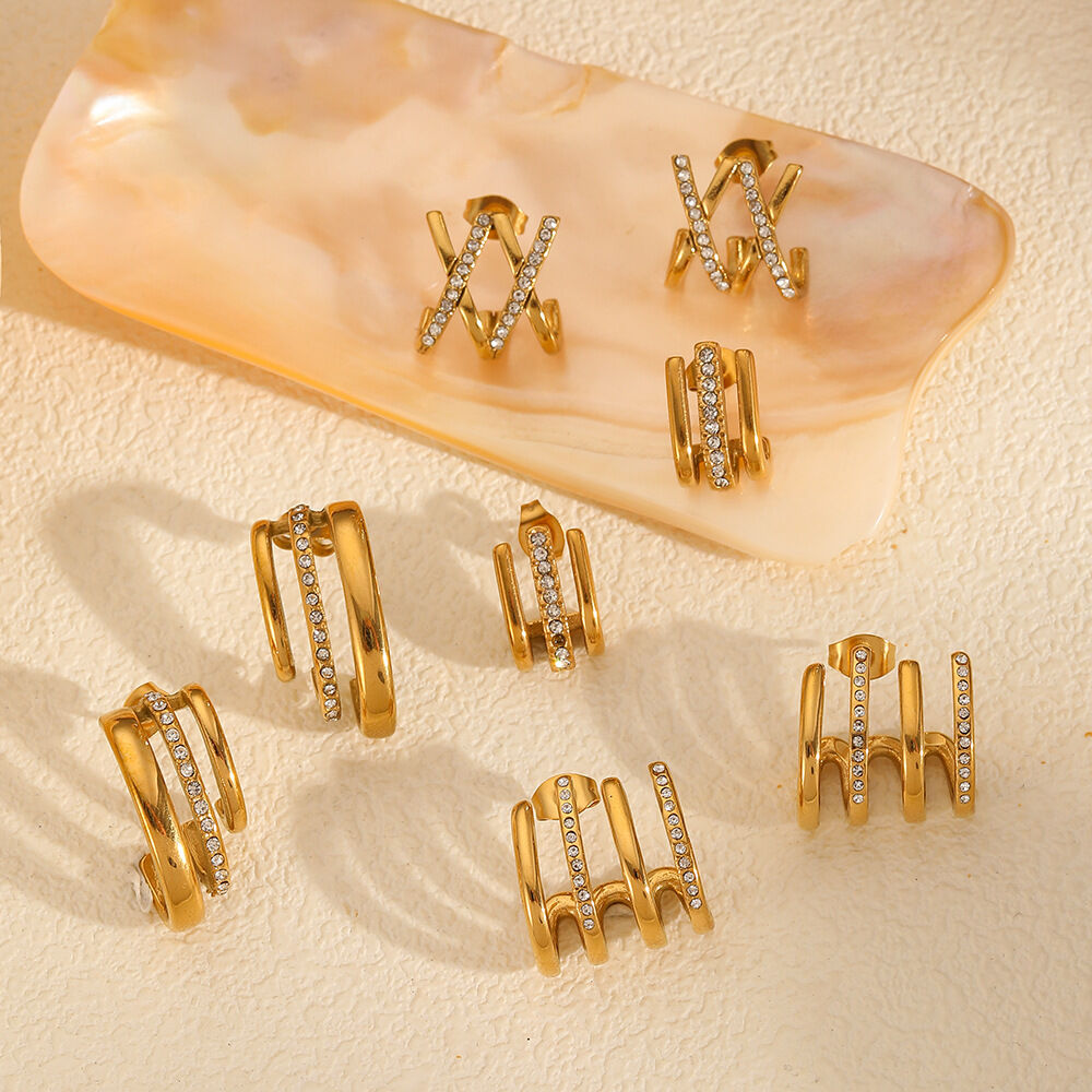 1 paire de boucles d'oreilles à tige géométriques en acier inoxydable plaqué or  pour femme, style luxueux et léger
