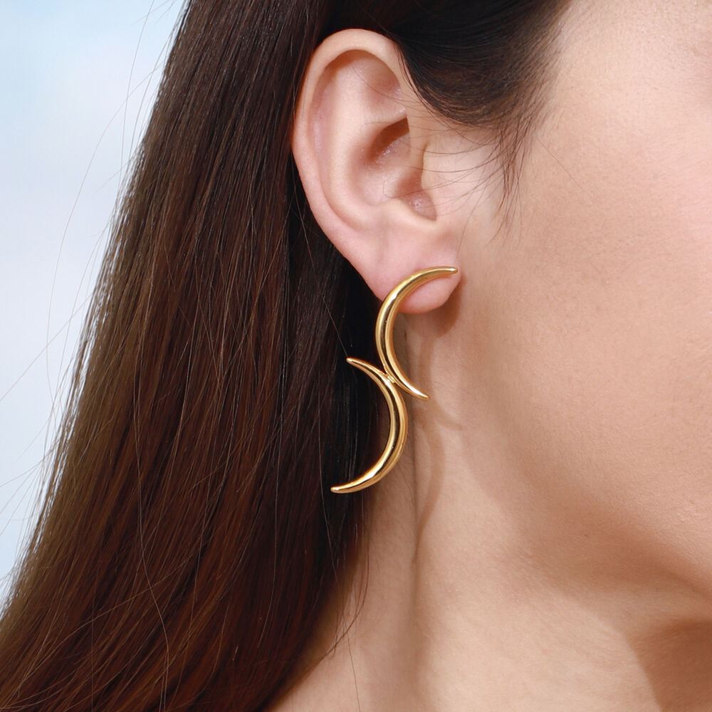 1 Pair Simple Series Stylish Moon Shape Stainless Steel Waterproof Gold Color Women's Stud Earrings h5Picture7