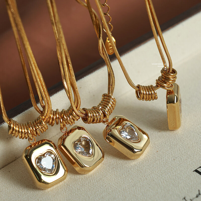1 piece simple series simple heart stainless steel  gold plated zircon women pendant necklaces