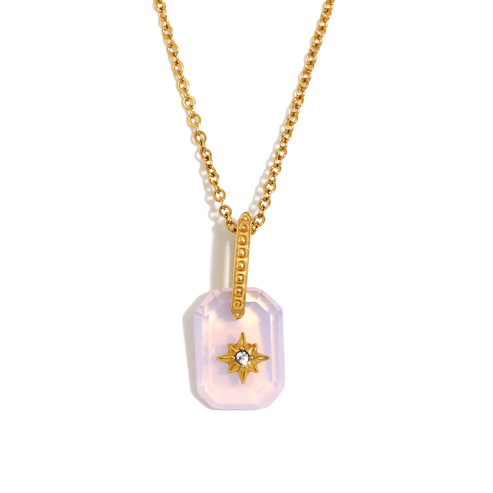 1 Piece Luxurious Series Retro Quadrilateral Stainless Steel Waterproof Gold Color Women's Pendant Necklaces Picture9