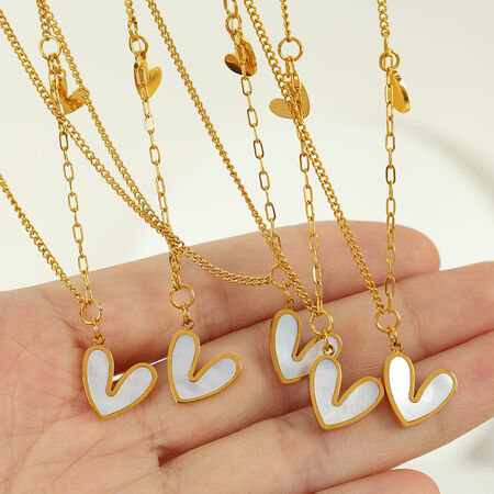 1 piece simple series simple heart stainless steel gold plated shell women pendant necklaces 2