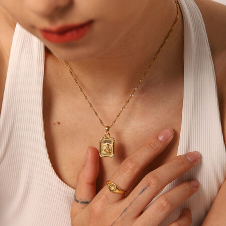 1 piece simple retro style heart square oval shape stainless steeel gold plated women's pendant necklaces 2