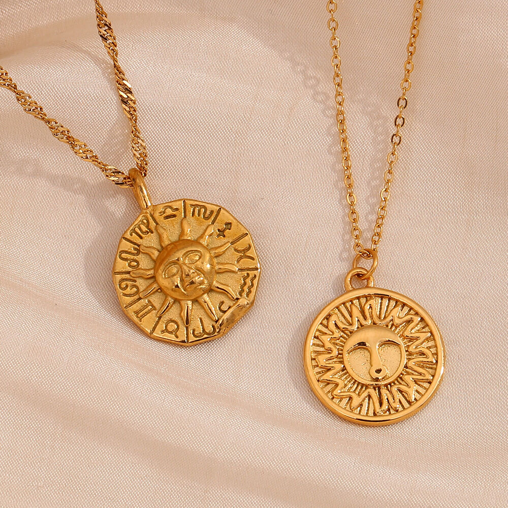 1 Piece Classic Series Classic Sun/Moon Stainless Steel Waterproof   Gold Color  Women's Pendant Necklaces