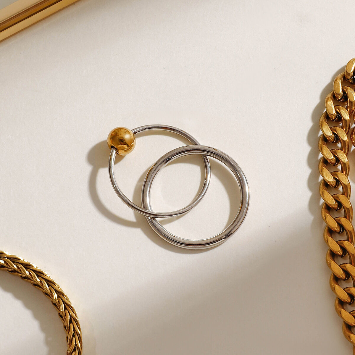 1 Piece Modern Series Double Round All-match Stainless Steel Waterproof Gold Color Women's Single Rings Picture5
