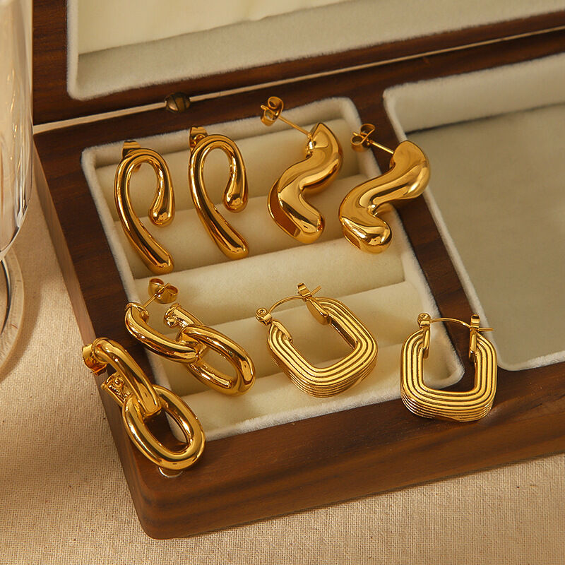 1 pair simple series simple geometric  gold plated stud earrings