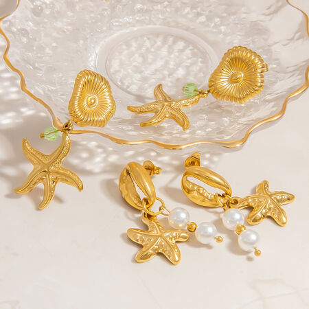1 Pair Marine Series Vacation Conch Beach Stainless Steel Waterproof Gold Color Women's Drop Earrings