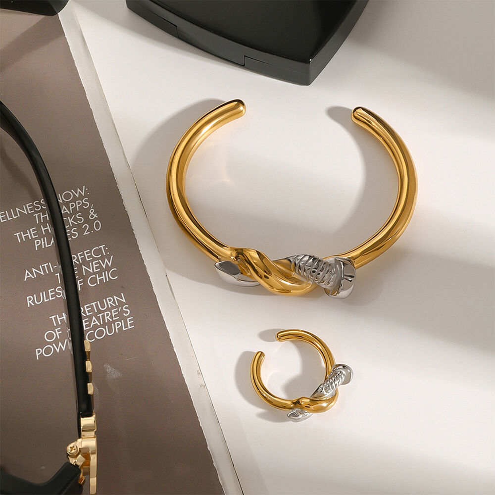 Braccialetti da donna in acciaio inossidabile color oro e argento, resistenti all'acqua, con nodo a chiodo originale, serie personalizzabile, 1 pezzo h5Immagine3