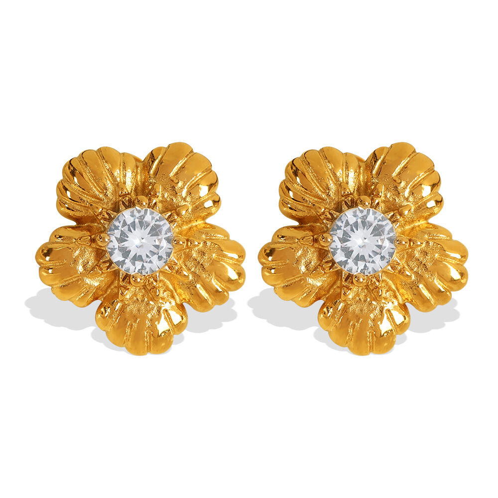 1 paire de boucles d'oreilles à tige en acier inoxydable plaqué or  avec zircons pour femme, style rétro, série romantique h5 Image5