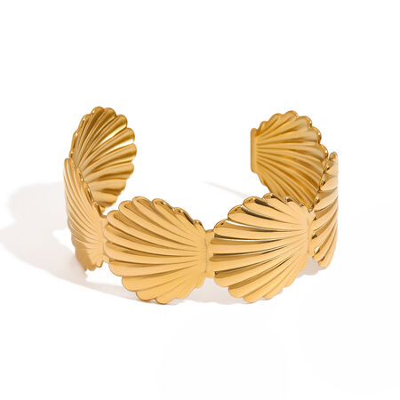 1 Piece Vacation Series Vogue Conch Shape Stainless Steel Waterproof Gold Color Women's Bangles