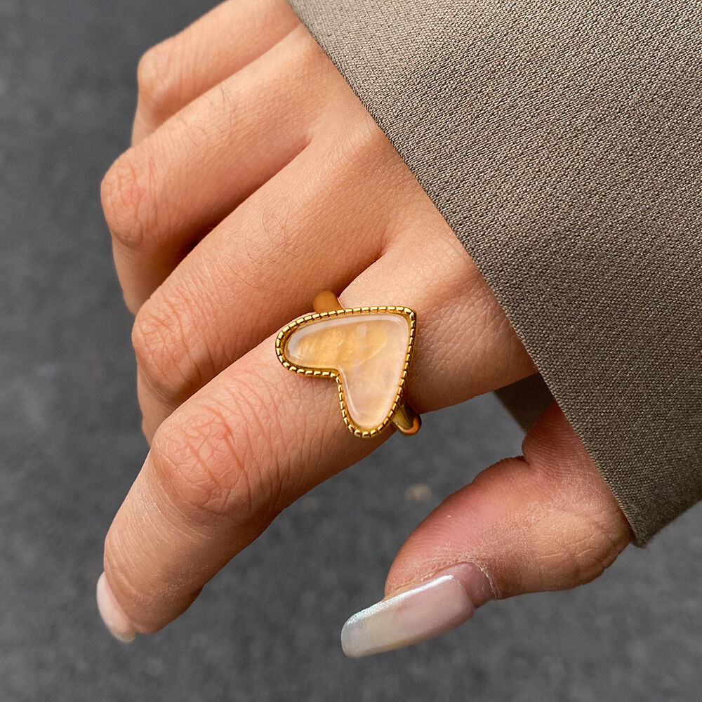Anelli regolabili da donna in acciaio inossidabile color oro, impermeabili, a forma di cuore, serie policroma, 1 pezzo h5Immagine11