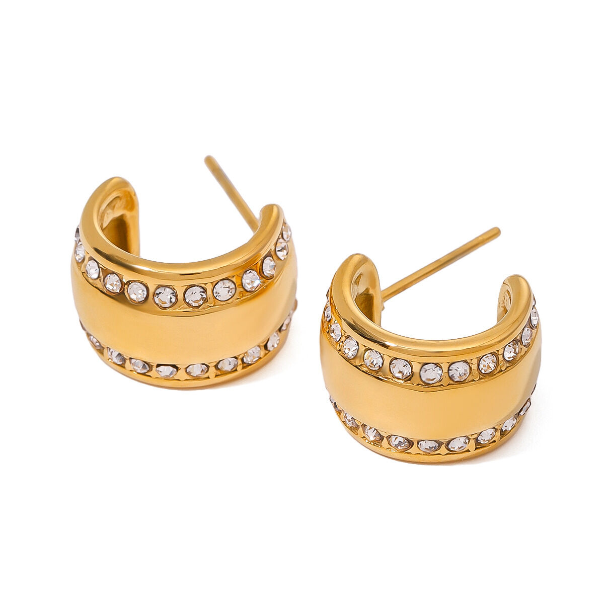 1 par de pendientes de botón con diamantes de imitación de acero inoxidable chapados en oro de 18 quilates para mujer, estilo geométrico, serie simple Imagen5
