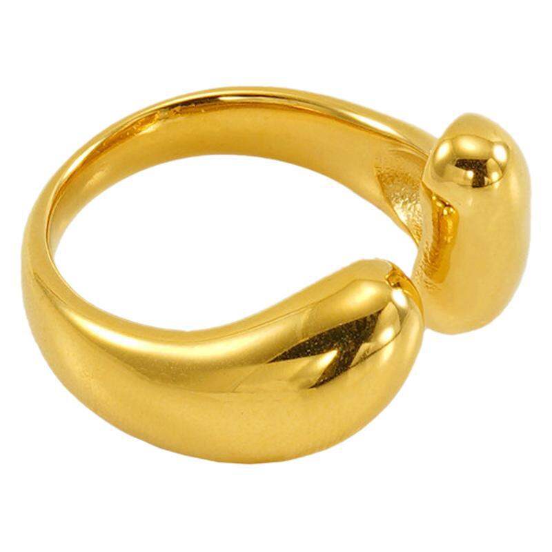 1 paio di anelli da donna regolabili in acciaio inossidabile placcato oro , stile retrò geometrico classico h5Immagine6