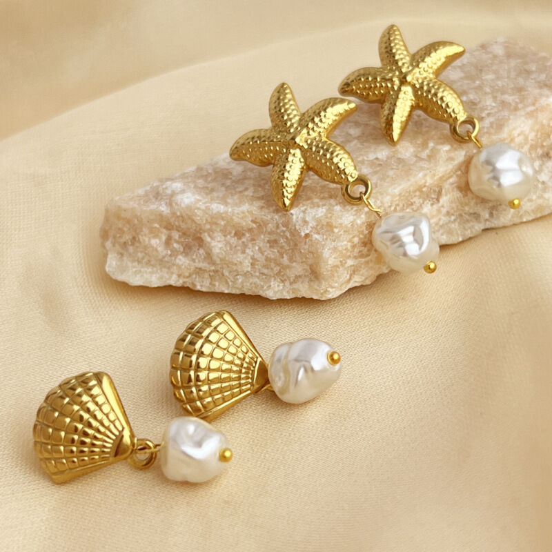 1 Par De Pendientes Colgantes De Acero Inoxidable Oceánico, Resistentes Al Agua, De Color Dorado.