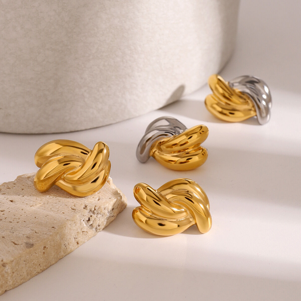 1 pair simple series  style twist stainless steel  gold plated women stud earrings h5 Picture3