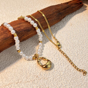1 Piece Oceanic Stainless Steel Waterproof Gold Color Women's Beaded Necklaces h5 Picture4