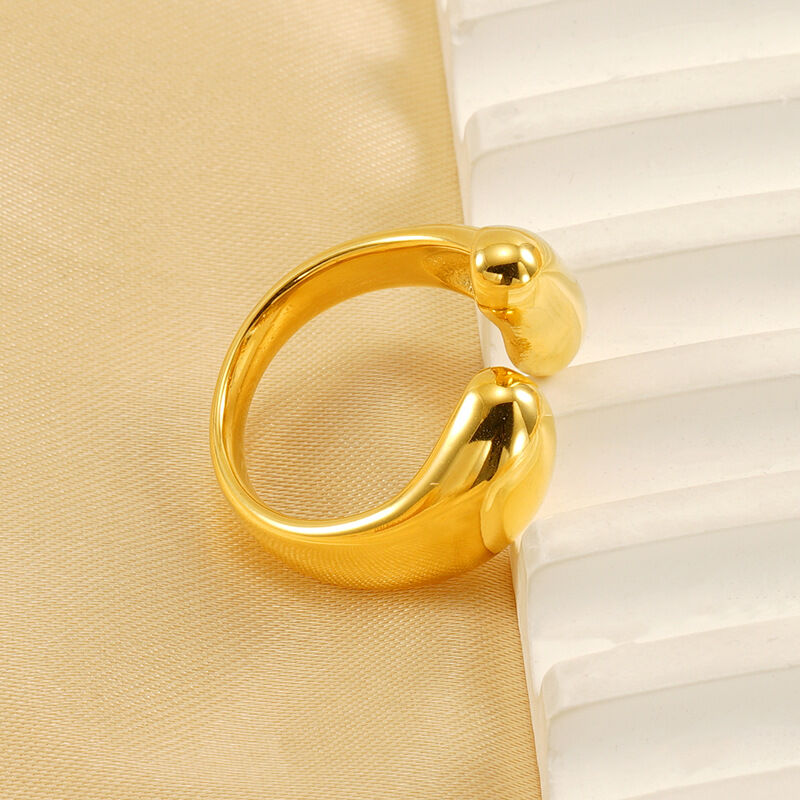 1 paio di anelli da donna regolabili in acciaio inossidabile placcato oro , stile retrò geometrico classico h5 Immagine3