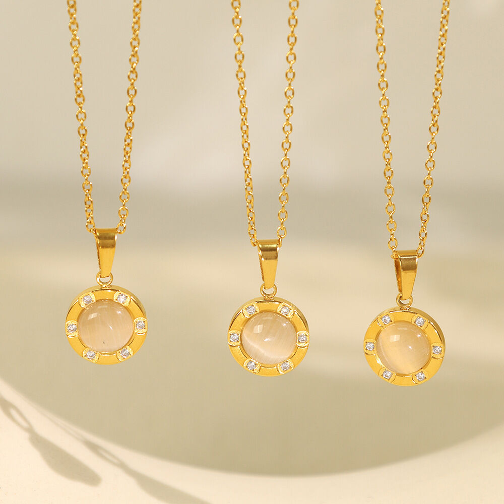 1 piece classic series retro geometric titanium steel  gold color plated natural stone women's pendant necklaces